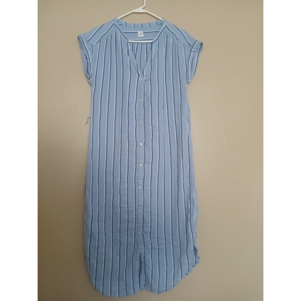 Gap Dress XS Gauze Cotton Shirt Midi Beach Resort Bohemian Breezy Crinkle